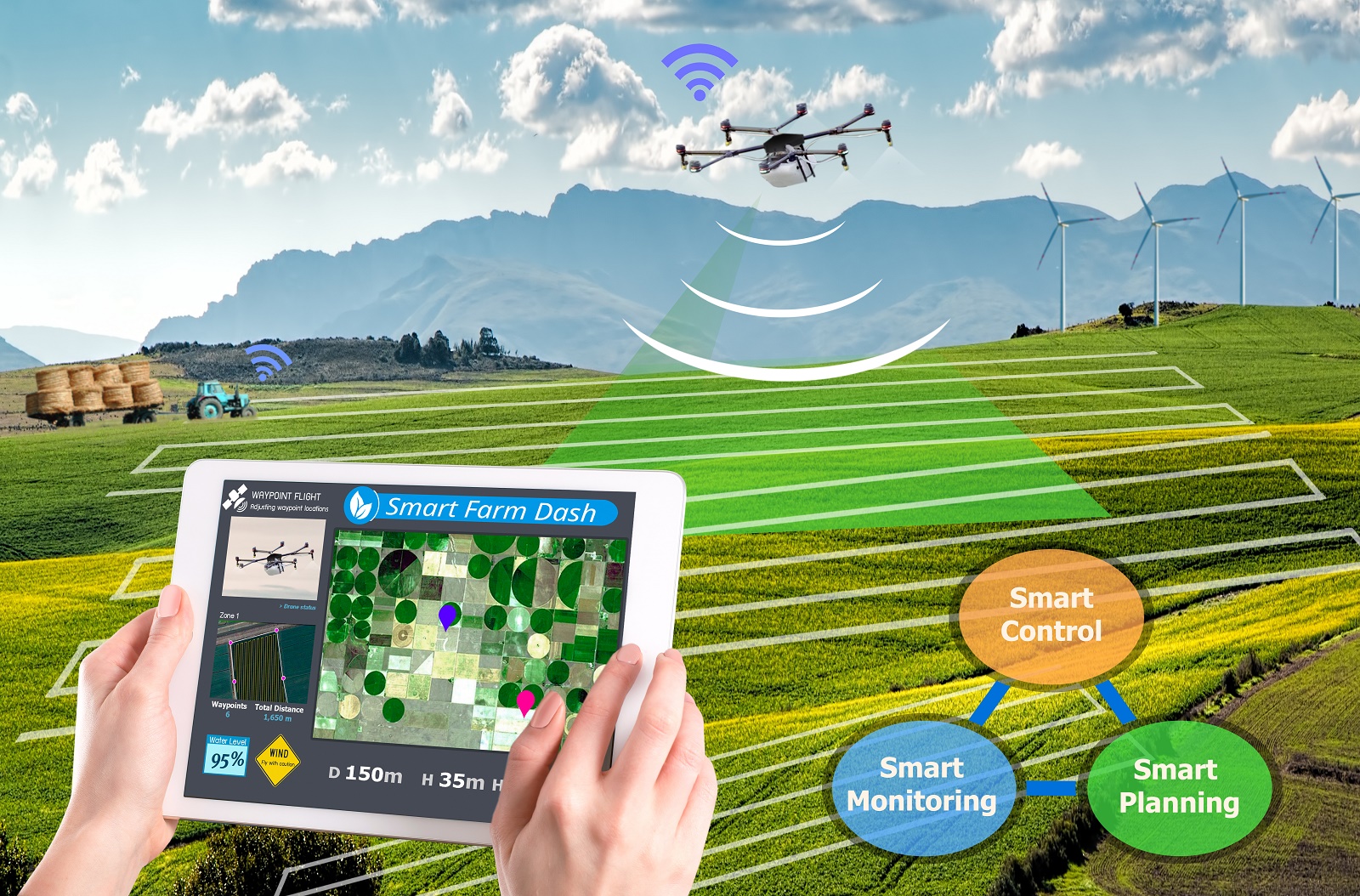 Precision agriculture technologies including soil sensors and satellite monitoring