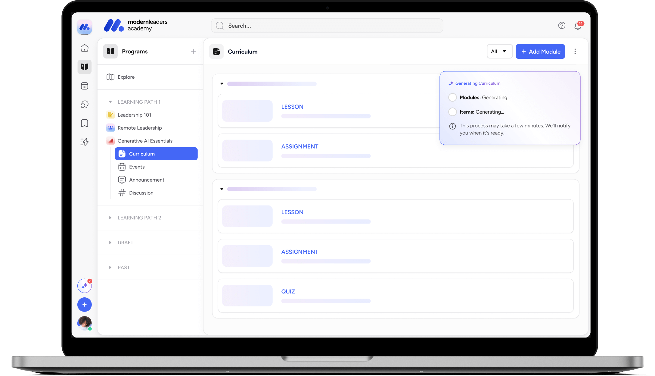AI-powered adaptive learning platform interface