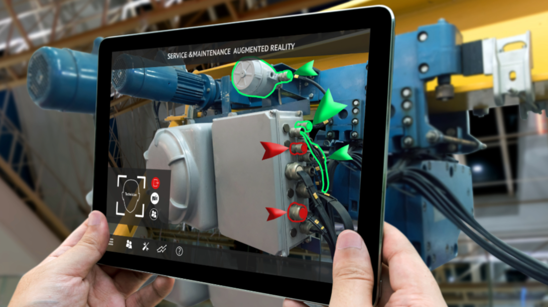 Worker using AR glasses for equipment maintenance training