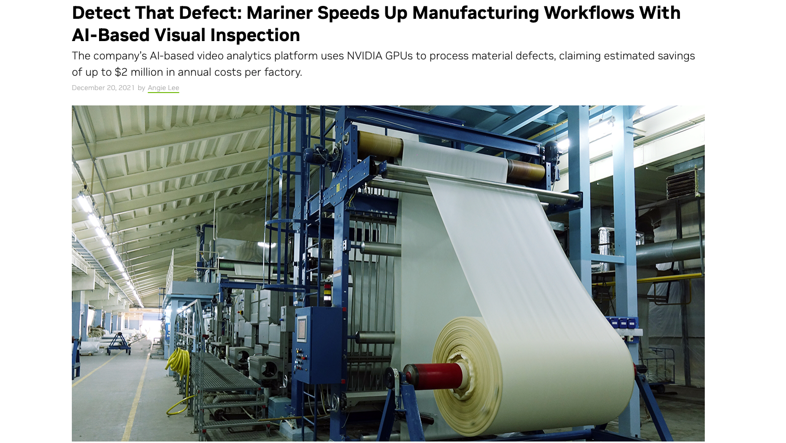 AI-powered computer vision system inspecting manufactured components